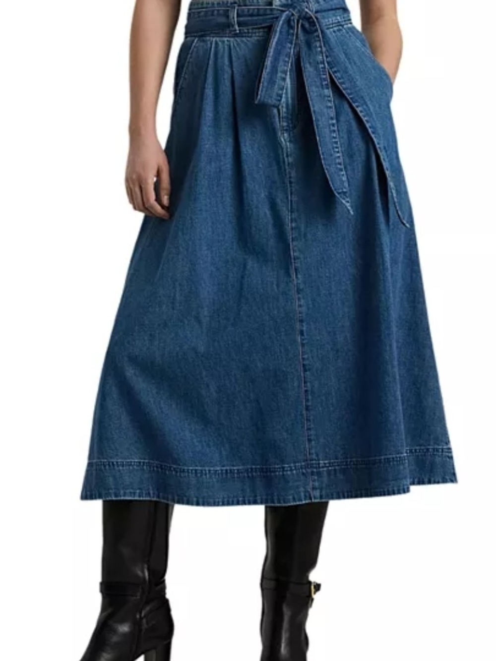 Sz 8 Ralph Lauren Light Blue Denim Maxi Skirt with Waist Tie BLACK LABEL X-SMALL